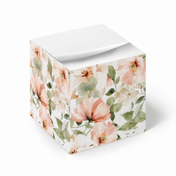 Blush Floral Sticky Note Cube, 600 Sheets 2.75 Inch Memo Pad for Organization