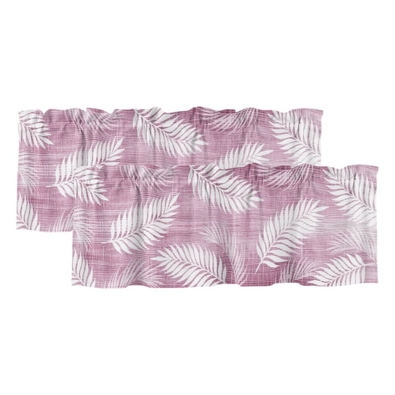 Blush Fronds 2 Panels Kitchen Valance, Rustic Rose Pink Leaf Plant Linen Texture Farmhouse Curtains Valances for Small Windows Rod Pocket Window Treatments for Living Room Bedroom 42" W x 12" L