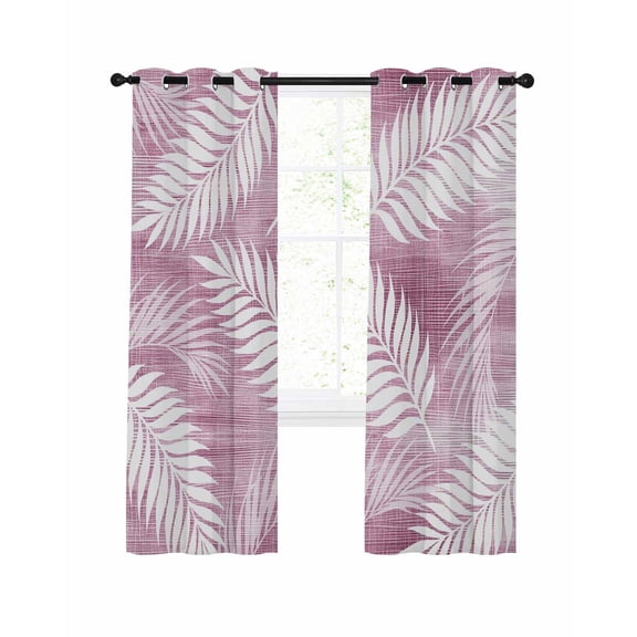 Blush Fronds Blackout Curtains for Bedroom Living Room, Rustic Rose Pink Leaf Plant Linen Texture Farmhouse 96 In Long Thermal Insulated Room Darkening Drapes Grommet Window Treatments, 52 x 96 In
