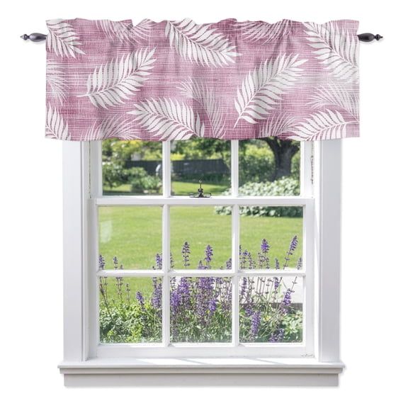 Blush Fronds Window Valance for Kitchen, Rustic Rose Pink Leaf Plant Linen Texture Farmhouse Rod Pocket Short Curtains for Small Windows, Light Filtering Decorative Valances, 42 x 12 Inches