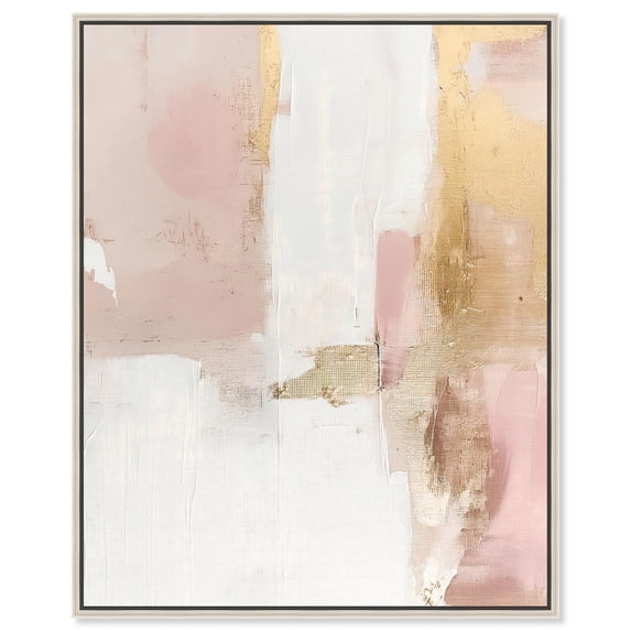 Blush Gold Shimmer I Canvas Abstract Earth Tone by Art Remedy, Silver Frame, 30 x 36
