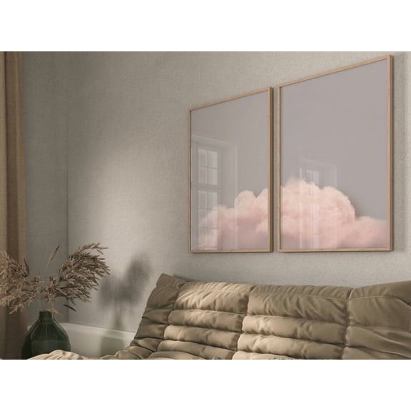 Blush Grey Cloud Wall Art Print Set Of 2 With Minimal Bedroom Nursery Decor