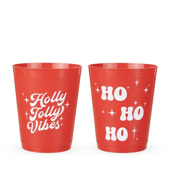 Blush Holiday Vibes Red Plastic Cups for Beer, Wine, Juice, 16oz, Set of 12