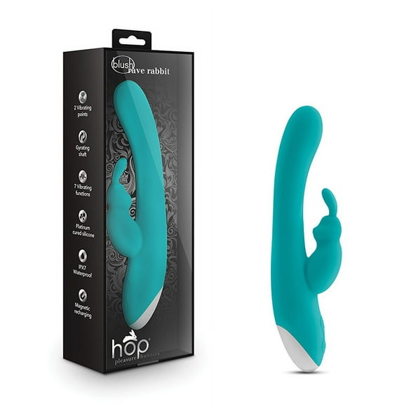 Hop By Blush | Rave Rabbit Plus 8 Rechargeable G-Spot & Clitoral Vibrator  Ultrasilk Silicone, Aquamarine