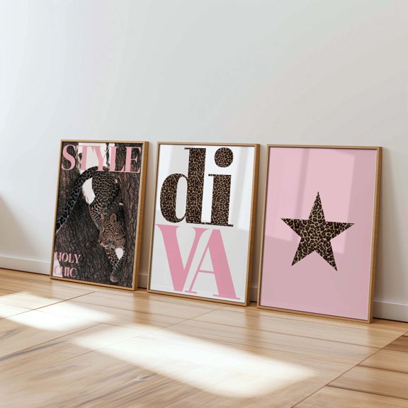 Blush Leopard Gallery Set Wall Art Print With Holy Chic Diva Star Decor