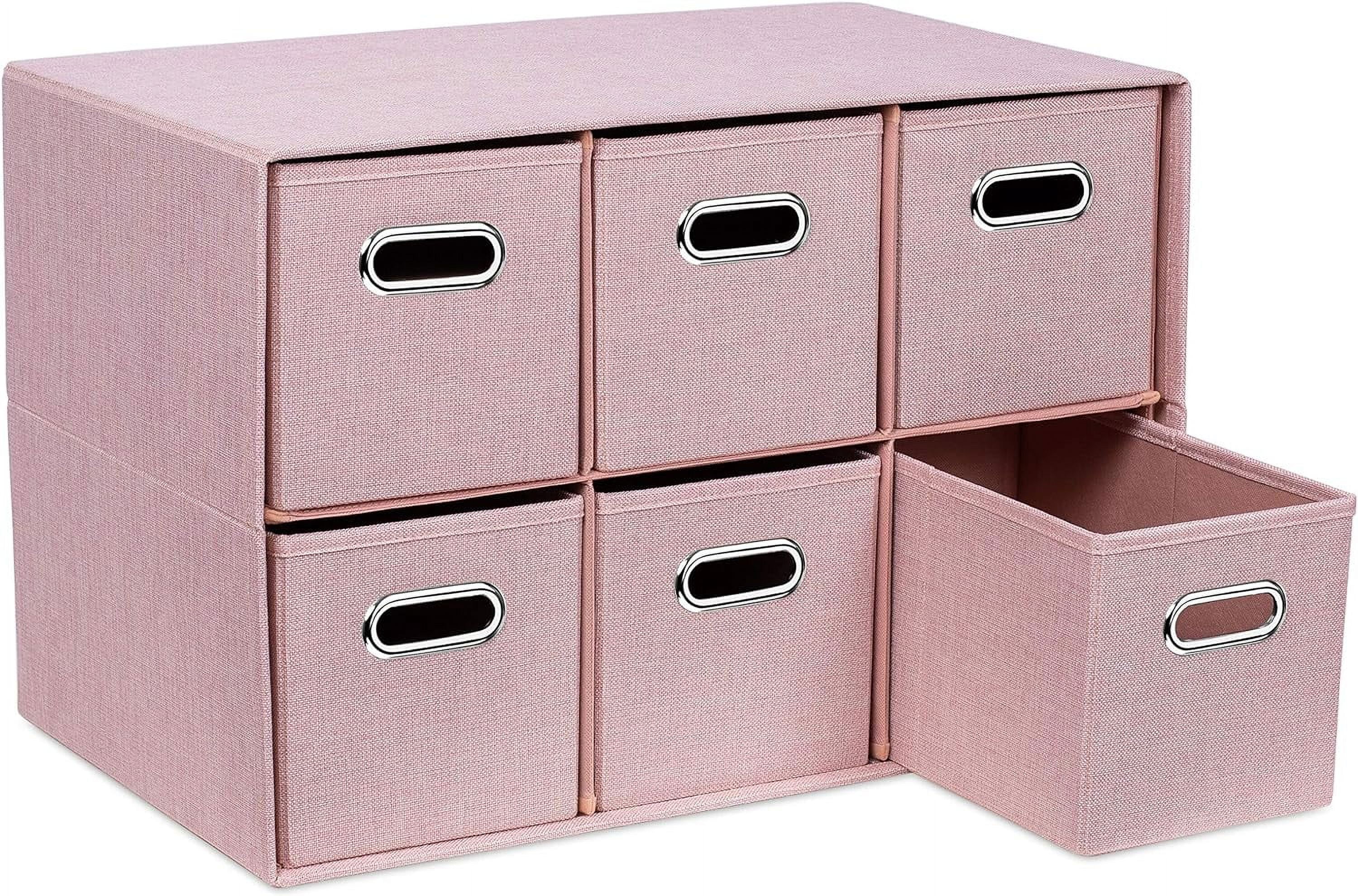 Blush Linen Cube Organizer Shelf With 6 Storage Bins Strong Durable