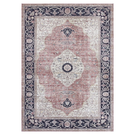 Blush Medallion Skid-Resistant Area Rug, 5' x 7'