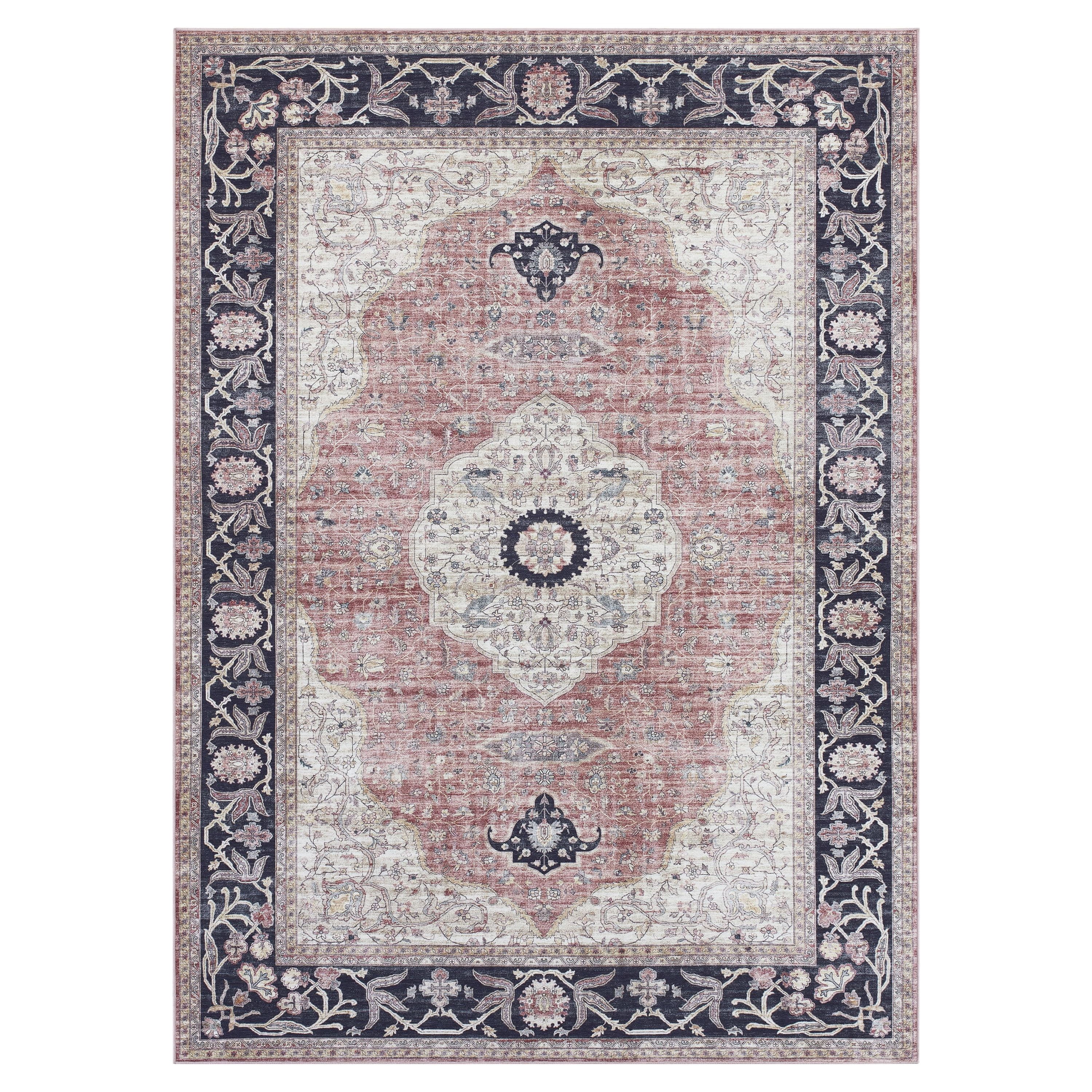 Blush Medallion Washable Skid-Resistant Area Rug, 2' 7.5" x 4' 2"