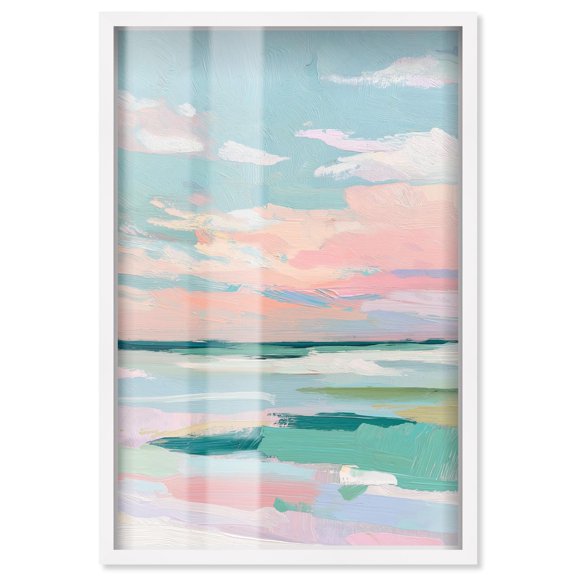 Blush Ocean I Shadowbox Print Pastel Coastal Art by Art Remedy, White Frame, 10 x 15