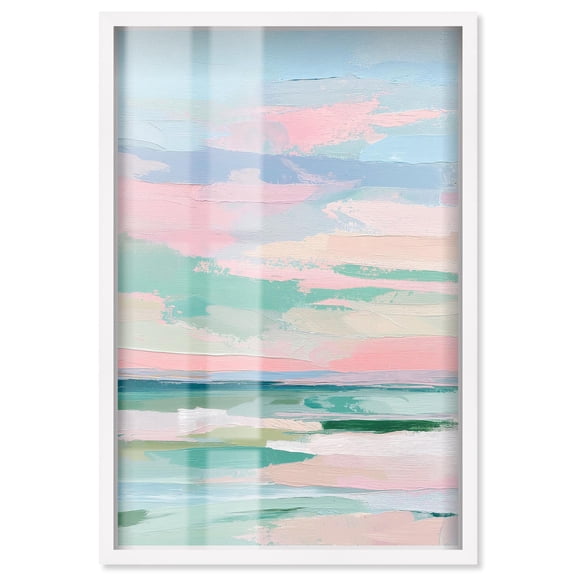 Blush Ocean II Shadowbox Print Pastel Coastal Art by Art Remedy, White Frame, 10 x 15
