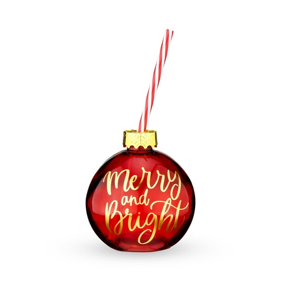 Blush Ornament Ball Cup with Straw, Cocktail Ball Tumbler, Drinkware, 14oz