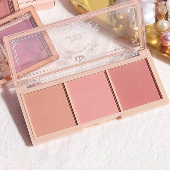 Blush Palette,Blush for Cheeks,3 Color Blush Palette for Cheeks - Natural Matte Pink Contour Powder Blush, 3 in 2 Long Lasting, Blendable, Face Matte Contour Blush Makeup Palette(A)