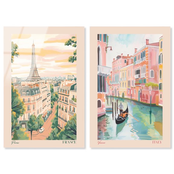 Blush Parisian Glam 2 Panel Set Acrylic Print Glam Wall Art by Art Remedy, Ready to Hang, 10 x 15