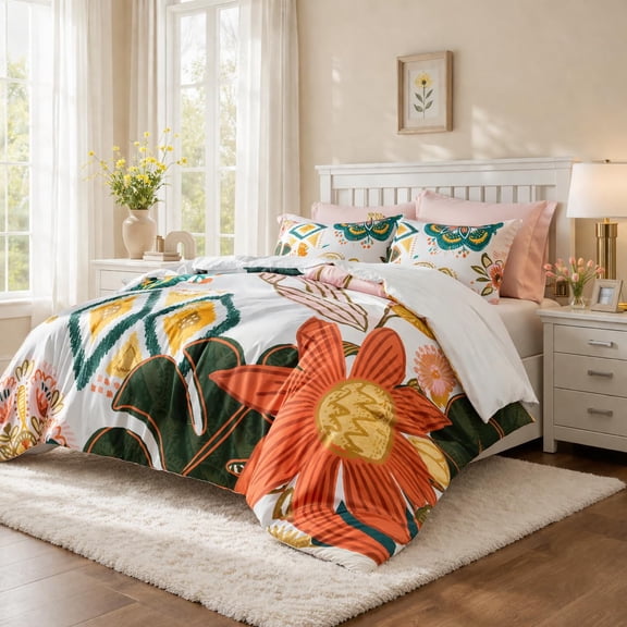 Blush Pearl Twin Boho Floral Comforter Bedding Set