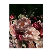 Blush Peonies Roses Anemones Arrangement On Black - Collage Floral Flowers Botanical Vintage Garden Nature Unframed Wall Art Print 5 x 7 inches