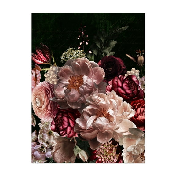 Blush Peonies Roses Anemones Arrangement On Black - Collage Floral Flowers Botanical Vintage Garden Nature Unframed Wall Art Print 5 x 7 inches