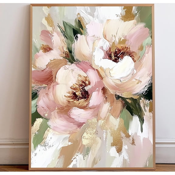 Blush Peony Abstract Wall Art Elegant Pink Gold Floral, Unframed Canvas 8x10in