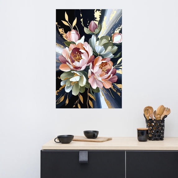 Blush Peony Glow Abstract Pink Gold Floral Art Print Wall Art 24x36 ...