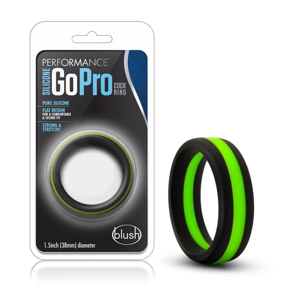 Blush Performance Pro Green and Black Silicone Penis Ring with Flat Fit and UltraSilk Smooth Finish