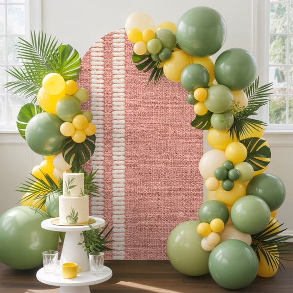 Blush Pink Arch Backdrop Cover, 4FT, Oatmeal Beige Pink Woven Fabric Texture Rustic Farmhouse Spandex Arch Covers Double-Sided Backdrop for Wedding Birthday Party Photo Background Decoration