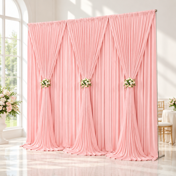 Blush Pink Backdrop Curtains 30FTx10FT (W5'xH10', 6 Panels) for Events and Decor