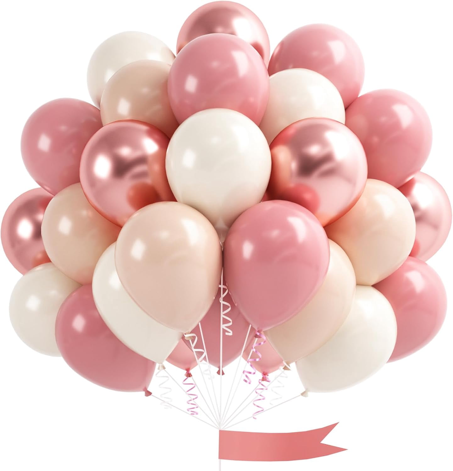 Blush Pink Balloons, 60 Pcs 12 Inches Dusty Pink Double Stuffed Nude Beige Balloon, Retro and Rose Gold  Balloons Set for Girls Bridal Birthday Baby Shower Weddings Party Decoration