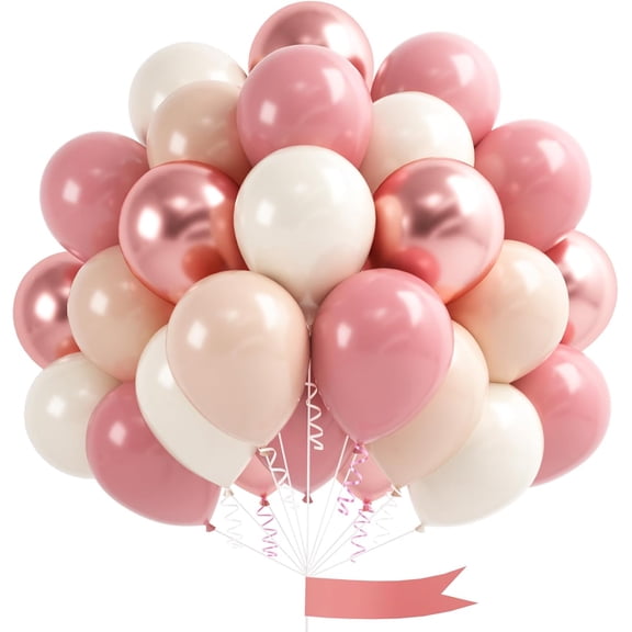 Blush Pink Balloons, 60 Pcs 12 Inches Dusty Pink Double Stuffed Nude Beige Balloon, Retro and Rose Gold Balloons Set for Girls Bridal Birthday Baby Shower Weddings Party Decoration