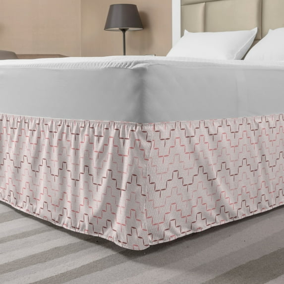 Blush Pink Bed Skirt, Continuous Lattice with Simple Motifs Geometric Art Modern Design, Elastic Bedskirt Dust Ruffle Wrap Around for Bedding Decor, 4 Sizes, Rose Blush, by Ambesonne