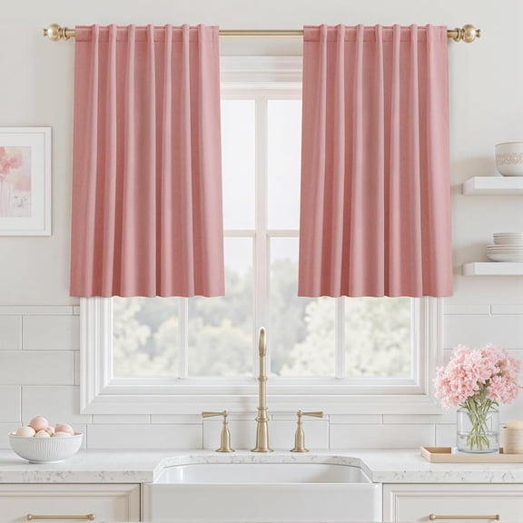 Blush Pink Blackout Curtains 2 Panels Set 35 Inch Length - Thermal Insulated Noise Reducing Drapes with Back Tab & Rod Pocket for Living Room & Bedroom