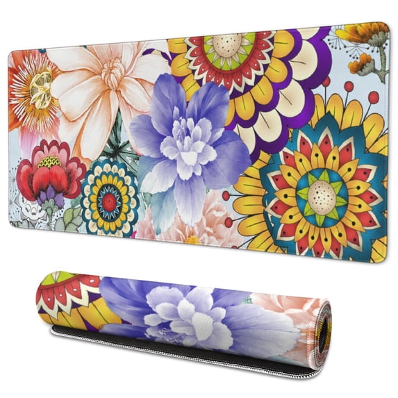 Blush Pink, Blue, Coral Orange Bohemian Printed Extended Mouse Pad, 35 ...