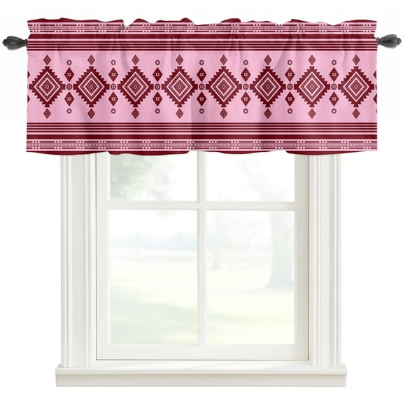 Blush Pink Boho Southwestern Valances for Windows Farmhouse Kitchen Curtains Valances Rod Pocket Valance Curtains Vintage Ethnic Tribes Zigzag Tile Window Valances for Bathroom Bedroom 60"x18"