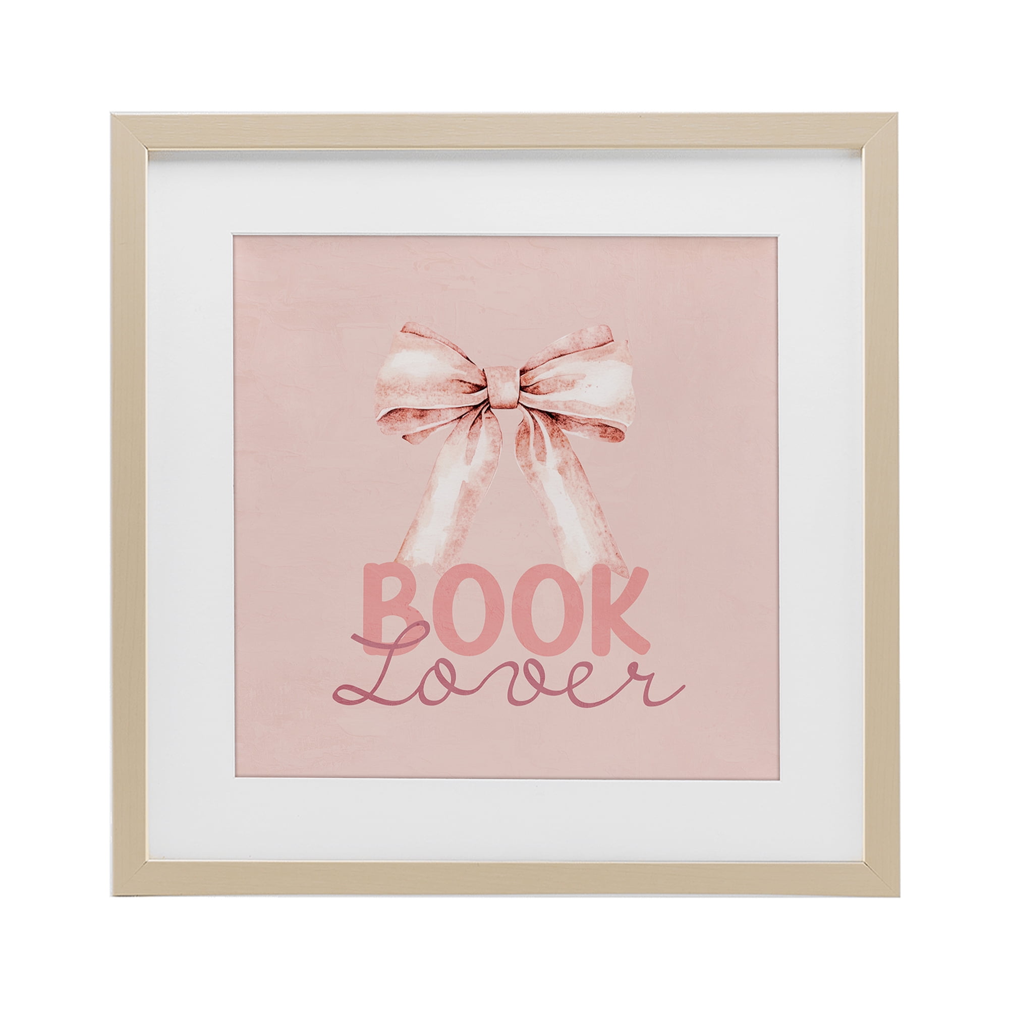 Blush Pink Book Lover Birch Framed Print Under Glass, design by Kim Allen
