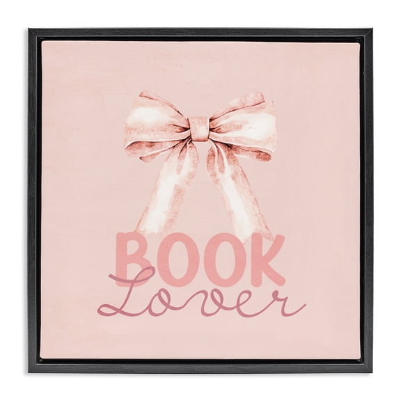 Blush Pink Book Lover Black Framed Floater Canvas Wall Art, design by Kim Allen