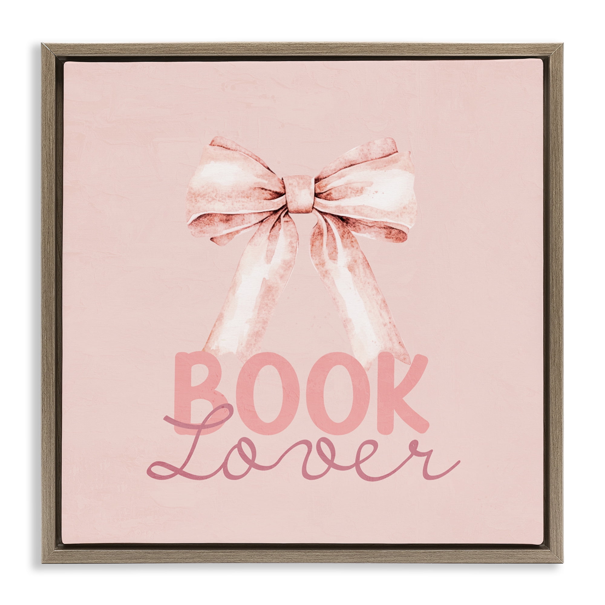 Blush Pink Book Lover Brown Framed Floater Canvas Wall Art, design by Kim Allen