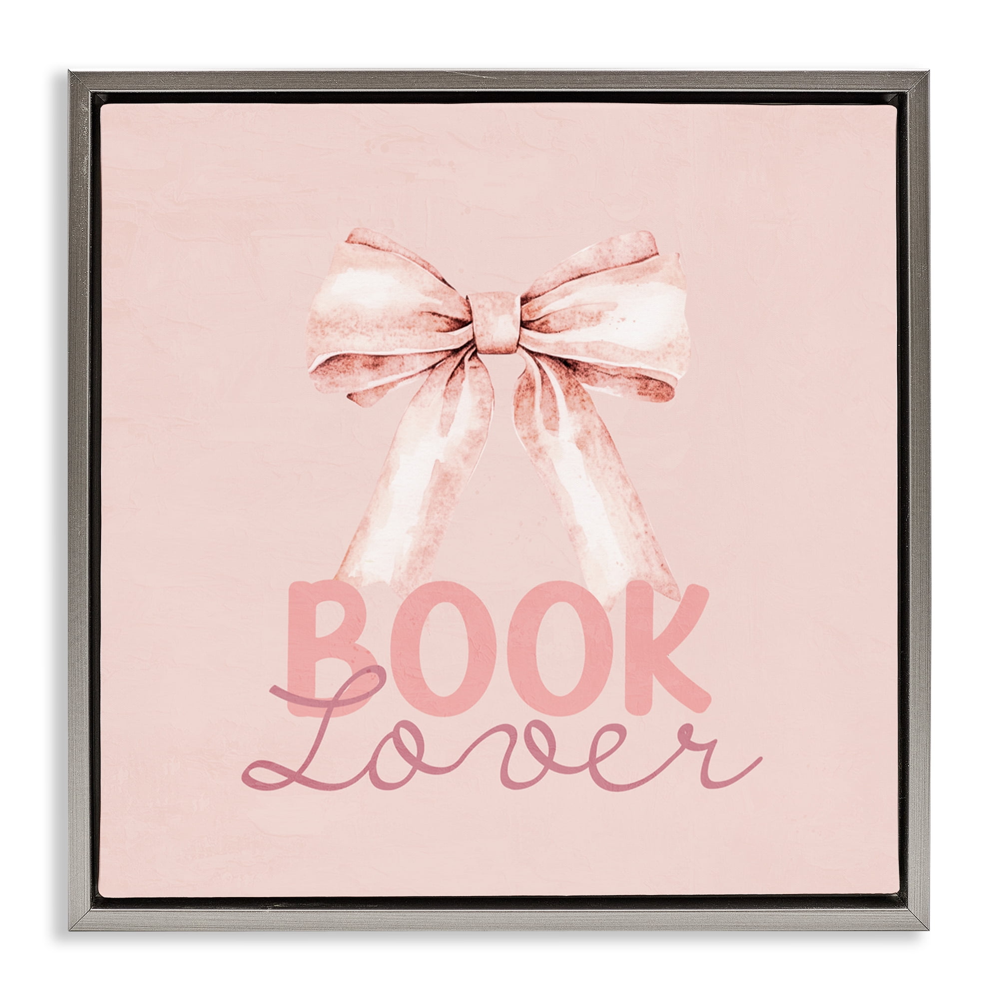 Blush Pink Book Lover Gray Framed Floater Canvas Wall Art, design by Kim Allen