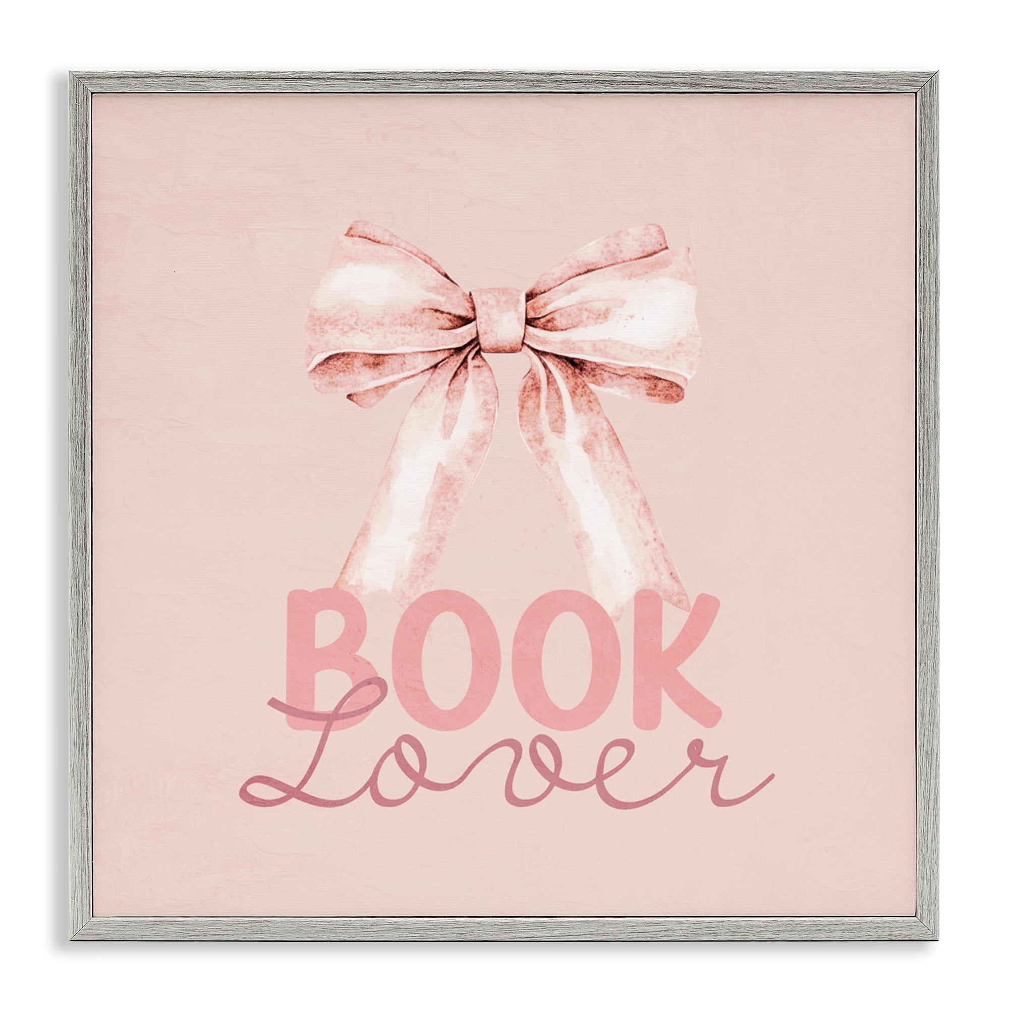 Blush Pink Book Lover Gray Framed Giclee Art, design by Kim Allen