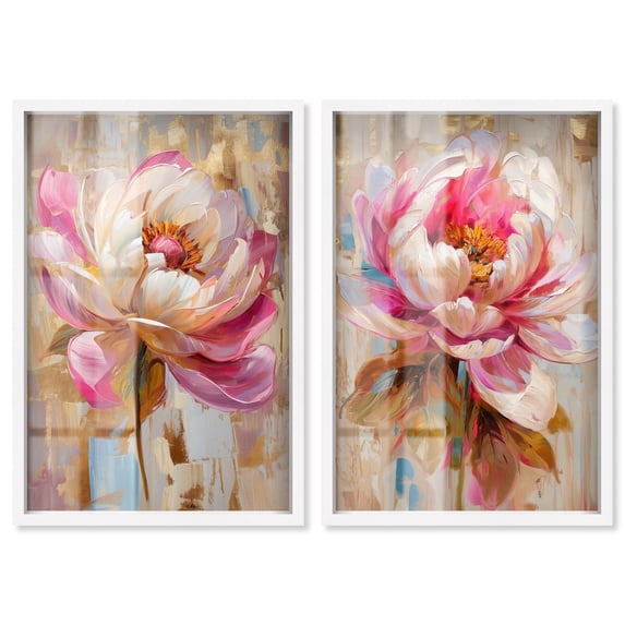 Blush Pink Botanical Reverie Duo Shadowbox Print Living Room Wall Art by Art Remedy, White Frame, 30 x 45