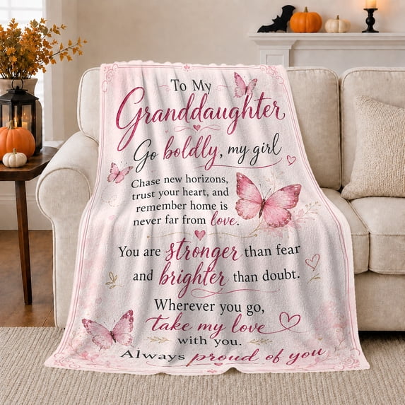 Blush Pink Butterfly Print With, Romantic Keepsake Style for Granddaughters And Grandparents, Anniversary Gift with Cozy Flannel Blanket, Home Decor for Bedroom And Guest Room And Reading Nook