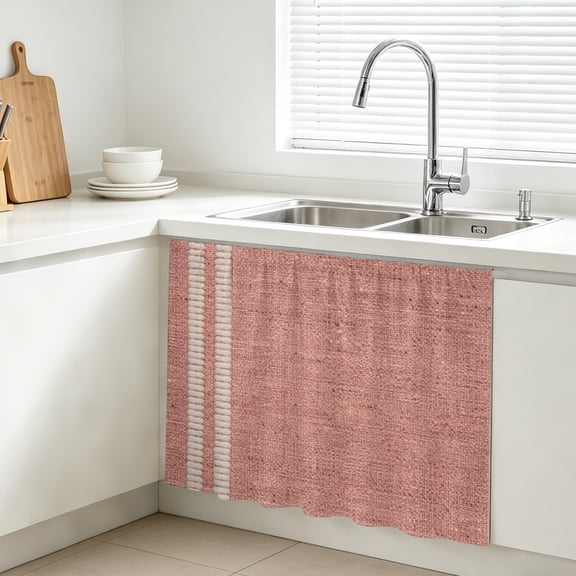 Blush Pink Cabinet Curtains for Kitchen 10"W x 11"L, Oatmeal Beige Pink Woven Fabric Texture Rustic Farmhouse Under Sink Skirt Magic Tape Short Curtain Decorative Privacy Panel for Bathroom Laundry