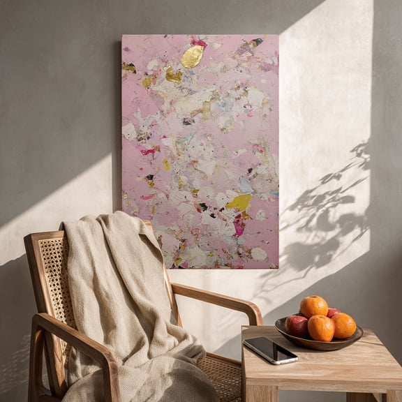 Blush Pink Canvas Art Living Room Bedroom Ready to Hang Gold Leaf