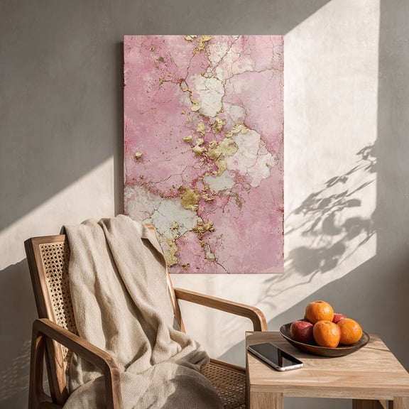 Blush Pink Canvas Art Living Room Bedroom Ready to Hang Gold Leaf