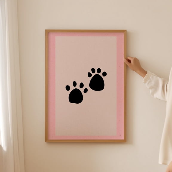 Blush Pink Cat Paw Poster, Minimal Animal Wall Art