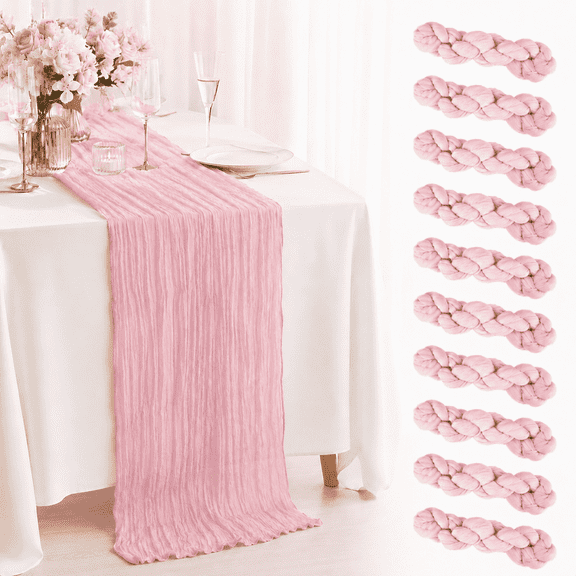 Blush Pink Cheesecloth Table Runner, Crinkle Gauze Christmas Table Decor for Weddings, Holiday Dinners,Baby Showers and Parties, 17 x 108 in, 10 PCS