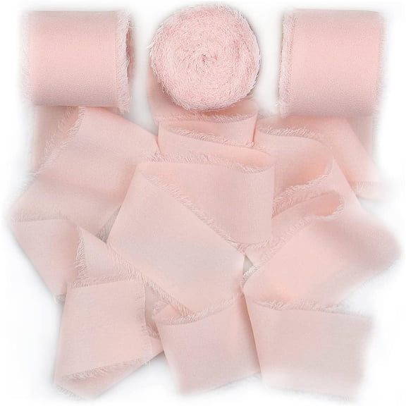 Blush Pink Chiffon Fringe Silk Ribbon 1.5x49.21ft For Wedding Gift Wrapping Bridal Bouquet 3 Rolls 21 Yards