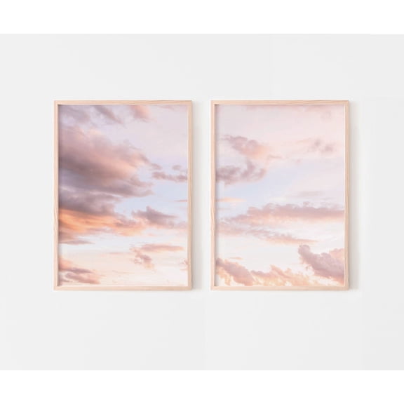 Blush Pink Clouds Wall Art Pink Sky SunClouds Set 2 Stretched Canvas 16x24