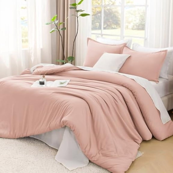 Blush Pink Comforter California King Size, 3 Pieces Cal King Lightweight Solid Bedding Comforter Set, All Season Fluffy Bed Set (104x96In Comforter & 2 Pillowcases)