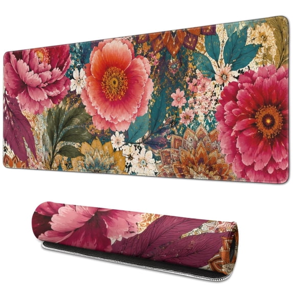 Oramge Pattern Blush Pink, Coral Orange, Red Bohemian Pattern Extended Mouse Pad, 31 ...