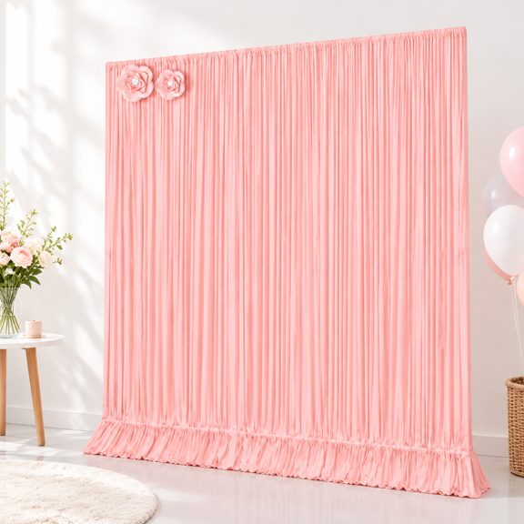 Blush Pink Curtains, 5'(W) x 12'(H), 2 Panels, Wrinkle-Free Fabric for Wedding Party Decor