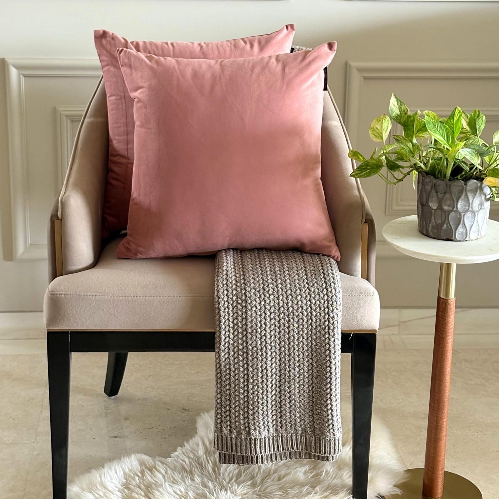 Blush Pink Decorative Throw Pillow Covers 20"x20" | Pack of 2 Modern Plain Velvet Cushion Cover | Solid Color Pillowcases for Couch, Sofa Bedroom & Living Room, Modern Home Décor - Blush Pink Velvet