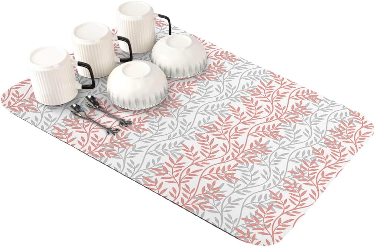 Blush Pink Dish Drying Mat for Kitchen Counter, Super Absorbent Quick ...